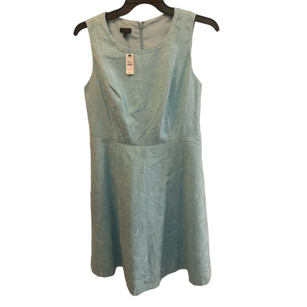NWT $159 Talbots Embroidered Sheath Dress 10 light Blue Brocade Sleeveless Party